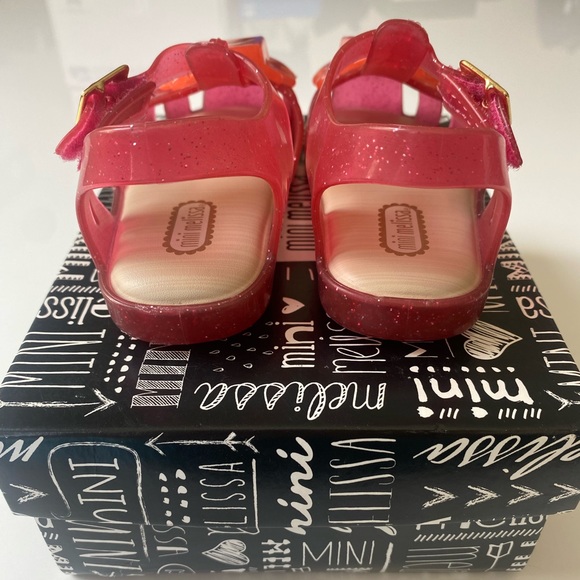 Mini Melissa Pink and Orange Glitter Sandals Toddler Size 7 - Picture 6 of 8